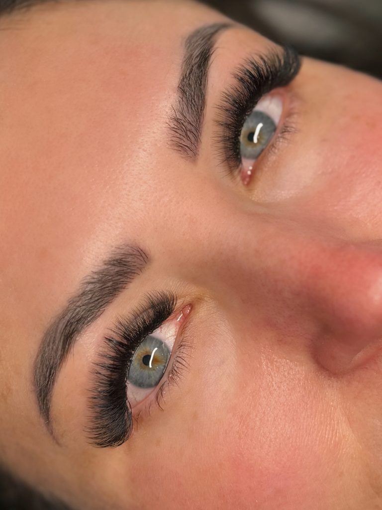 Full volume eyelash extensions close-up at ELY-G Lashes & Spa, Bedford NH