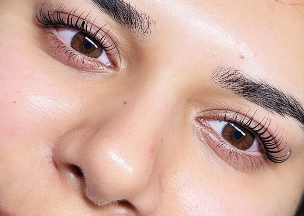 Close-up of natural lashes after a Korean lash lift and tint at ELY-G in Bedford, NH